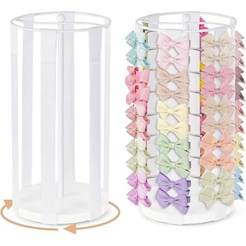 Dahey Bow Holder for Girls Hair Bows, Modern Hair Bow Organizer 360° Rotation Hair Accessories Organizer Storage Stand Display for Girls, White