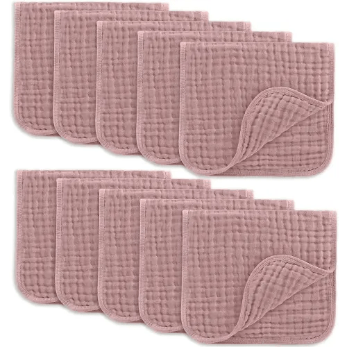 Comfy Cubs Muslin Burp Cloths Set Large 100% Cotton Hand Washcloths for Babies, Baby Essentials 6 Layers Extra Absorbent and Soft Boys & Girls Baby Bibs & Burp Cloths Set (Mauve, 10-Pack, 20" X10")
