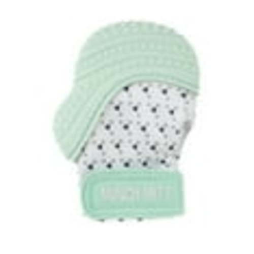 Malarkey Kids Baby Teething Mitten, Silicone Chew Toy for Newborns, Hand Protector, Mint Green Triangles