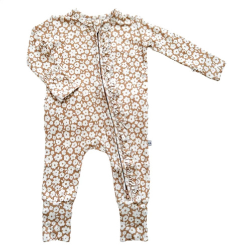 Ruffle Zipper One Piece - Mocha Ditsy Floral