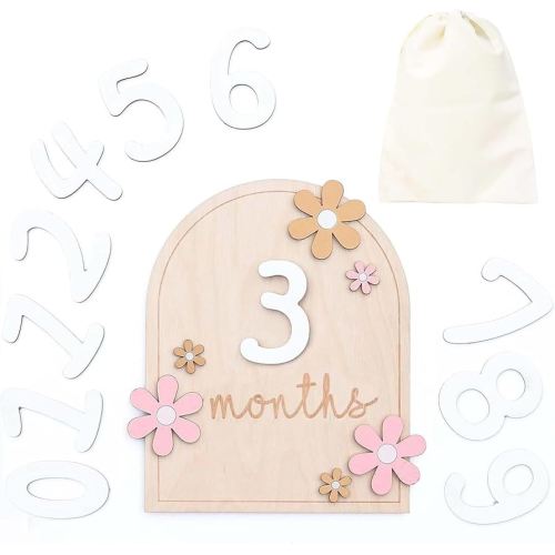 Baby Monthly Milestone Cards, Month Baby Milestone Signs, Perfect Newborn Photography Props to Document Your Baby´s Growth, Newborn Gift for Girl and Boy (Flower)