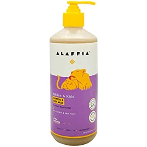 Alaffia Babies and Kids Shampoo and Body Wash, Gentle and Calming Support for Soft Hair and Skin with Shea Butter, Neem, and Coconut Oil, Fair Trade, Lemon Lavender, 16 Fl Oz