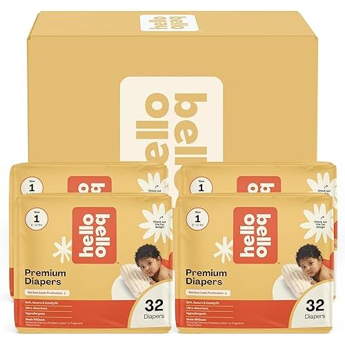Hello Bello Diapers, Size 1 (8-12 lbs) Superstars - 128 Count Value Pack of Premium Disposable Baby Diapers, Hypoallergenic with Soft, Cloth-Like Feel