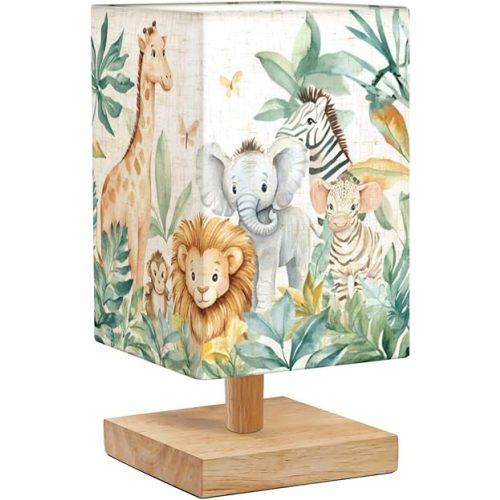 Bedside Desk Lamps, Minimalist Watercolor Jungle Animal Forest Lion Monkey Giraffe Zebra Lion Cub Nightstand lamps, Small Table Lamp for Nursery Girls Kids Bedroom Classroom Living Room Dorm Decor