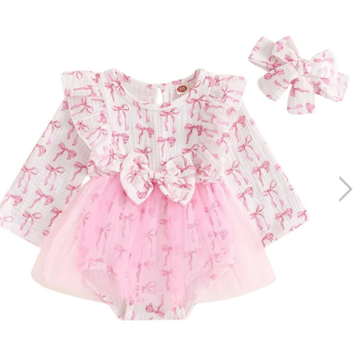 PINK BOWS Tulle Ruffle Romper - Hazel & Bo