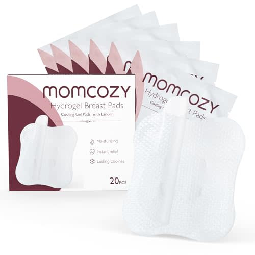 Momcozy Hydrogel Nipple Pads with Soothing Lanolin, Soothies Gel Nursing Pads Provide Instant Cooling Relief for Sore Nipples, Breastfeeding Essentials, 20 PCS