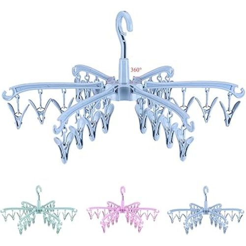 Foldable Drying Rack with 24 Clips for Drying Socks Lingerie Baby Clothes Drying Towels Rotatable Sock Drying Rack