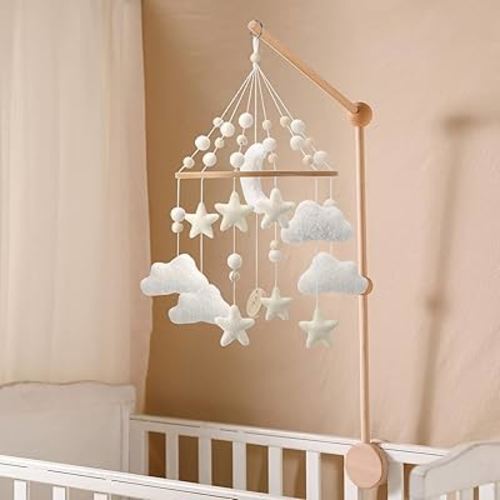 Cloud Mobile for Crib - A Handmade Gender Neutral Cloud Crib Mobile with Moon and Stars