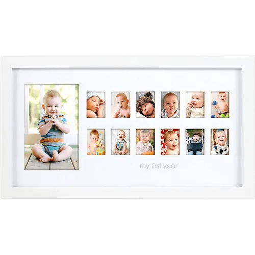 Pearhead My First Year Photo Moments, Baby's First Twelve Months Photo Collage and Gender Neutral Keepsake, Ideal for Baby Shower, New Mom Gift and Nursery Decor, 13 Photo Inserts, White