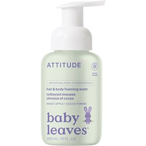 ATTITUDE 2-in-1 Hair and Body Foaming Baby Wash, EWG Verified Shampoo Soap, Dermatologically Tested, Made with Naturally Derived Ingredients, Vegan, Sweet Apple, 10 Fl Oz
