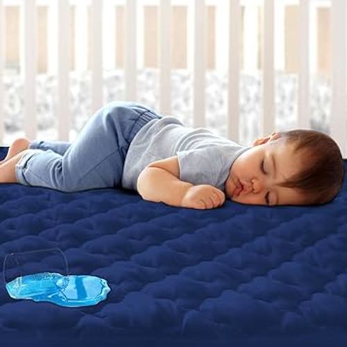 Waterproof Crib Mattress Protector Pad Cover Quilted Toddler Bed Mattress Sheets Fitted up to 9" Noiseless & Skin-Friendly Crib Mattresss Topper, Absorbent & Machine Wash Crib Mattress Protector Navy