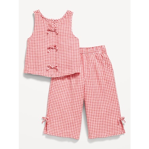 Sleeveless Linen-Blend Bow Top and Pants Set for Toddler Girls