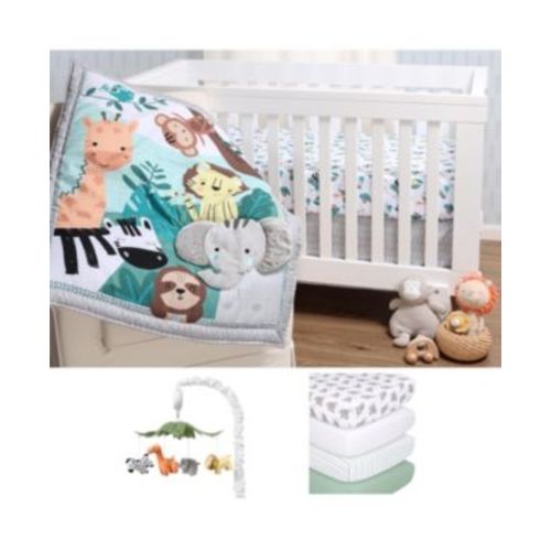Safari Adventures 8 Piece Baby Nursery Crib Bedding Set, Quilt, Crib Sheets, Crib Skirt, and Mobile