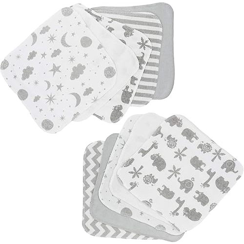 Spasilk Washcloth Wipes Set for Newborn Boys and Girls, Soft Terry Washcloth Set, Pack of 10, Gray Celestial