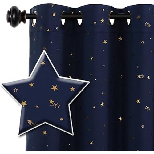 H.VERSAILTEX Blackout Star Curtains for Kids Room Boys Girls Twinkle Stars Thermal Insulated Cute Thick Soft Curtain Drapes, Grommet Top, 1 Panel, 52" W x 84" L, Navy/Bronze