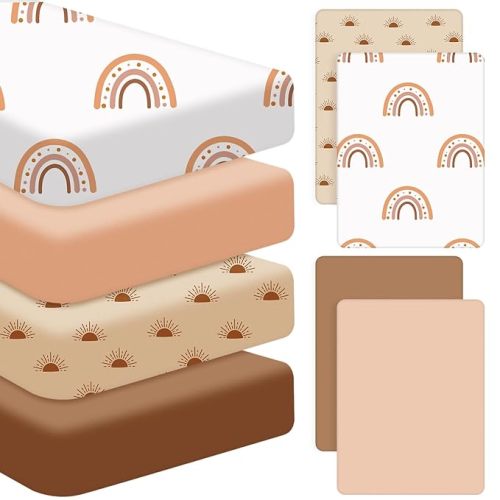Mixweer 4 Pack Crib Sheet Set for Baby Portable Comfortable Crib Sheets Soft Breathable Crib Sheets for Baby Gifts Home Nursery Toddler Crib Sheet (Boho Boys and Girls)