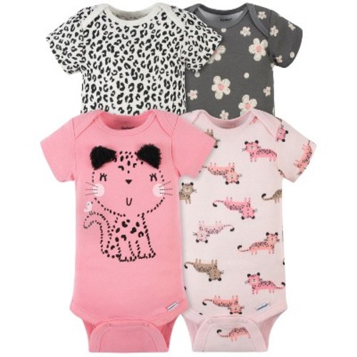 Onesies® Brand Baby Girls Short Sleeve Bodysuits, 4-Pack, Color: Leopard, Size: newborn