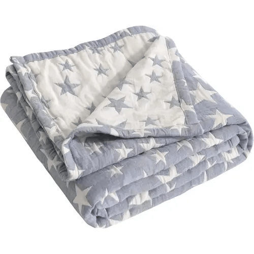 NTBAY 3 Layer Toddler Blanket, Muslin Cotton Jacquard Bed Blankets, Lightweight Thermal Baby Blanket, Super Soft and Warm Crib Blanket for All Seasons, Decoration Gift, 30"x40", Blue