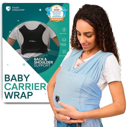 Koala Babycare Baby Carrier Wrap, Easy to Wear As a T-Shirt - Original Baby Carrier Newborn to Toddler - Light Blue