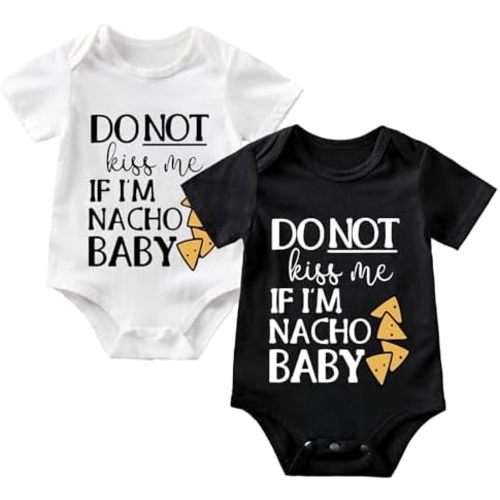 Nacho Do Not Kiss Me Baby Boy Girl Onesie Funny Unisex Infant Bodysuit Cute Romper Clothes 0-12 months (2-Pack)