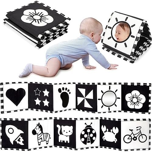 URMYWO Black and White Baby Toys, Tummy Time High Contrast Newborn Toys 0-3 Months, Soft Baby Book, Visual Stimulation Montessori Sensory Infant Toys 0-6-12 Months, Shower Gift, Easter Basket Stuffers