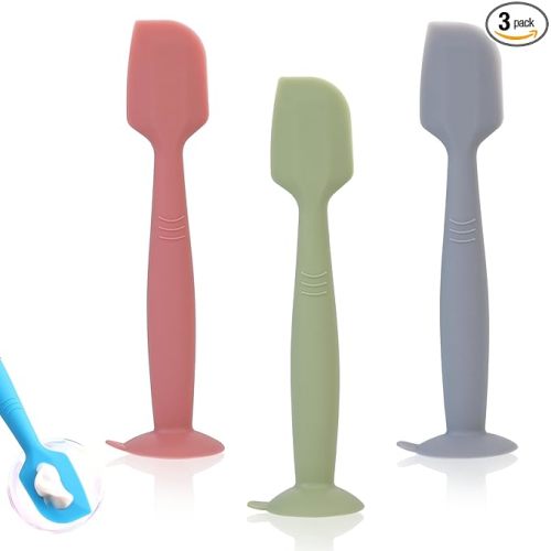 Baby Diaper Cream Spatula Applicator 3 Pack Butt Paste Spatula Soft Silicone,Diaper Rash Cream Applicator, Baby Essentials Must Haves Newborn Stuff (Red Green Grey)