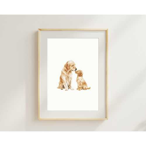 Golden Retriever Mom and Puppy Nursery Print Dog Wall Art Dog Print for Kid Room Nursery Wall Art Gift for Dog Lover Baby Shower Gift
