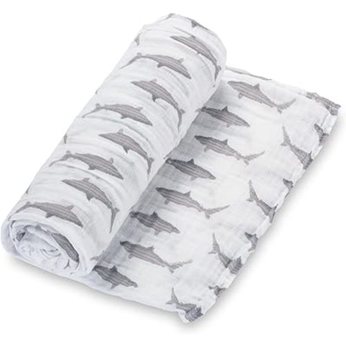LollyBanks Swaddle Blanket | 100% Muslin Cotton | Newborn and Baby Nursery Essentials for Boys, Registry | Shark Print
