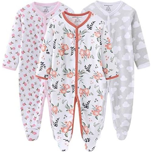 Kiddiezoom Baby and Toddler Boys' 3-Pack Snug Fit Footed Cotton One-Piece Romper Jumpsuit