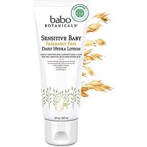 Babo Botanicals Sensitive Baby Fragrance-Free Daily Hydra Lotion - with Colloidal Oatmeal, Shea Butter & Jojoba Oil - EWG Verified, Vegan & Hypoallergenic - 8 fl. oz