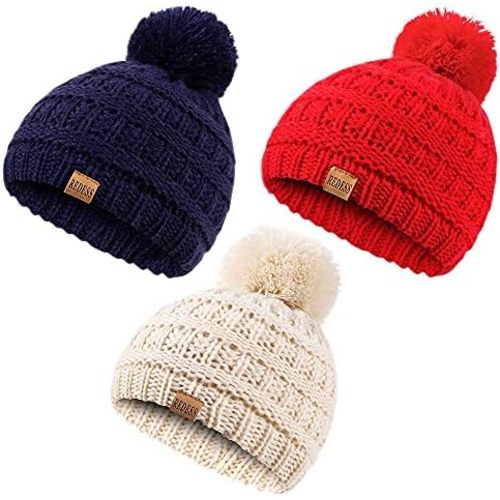 REDESS Baby Kids Winter Warm Hats, Infant Toddler Children Pom Pom Beanie Knit Cap Girls Boys