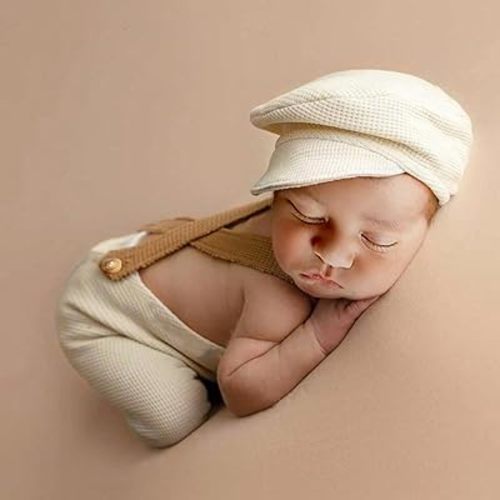 Amazon.com : Holibeat Newborn Boy Photography Props Baby Boy Photo Shoot Outfits Infant Gentleman Romper Suits with Hat (White Brown) : Electronics