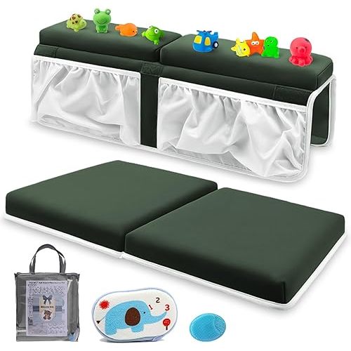 Bath Kneeler and Elbow Rest Set Baby Bath Kneeling Pad, Thick Anti-Slip Bathing Kneeling Mat Cushion Quick Drying Bathtub Knee Saver with Arm Support and Pockets for Bathroom Bathing Time Comfort