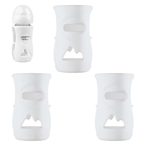 3 Pack Silicone Sleeves for Avent Natural Glass Baby Bottles, Anti Breakage Baby Bottle Holder, Compatible Baby Bottle, BPA Free (8 Ounce)