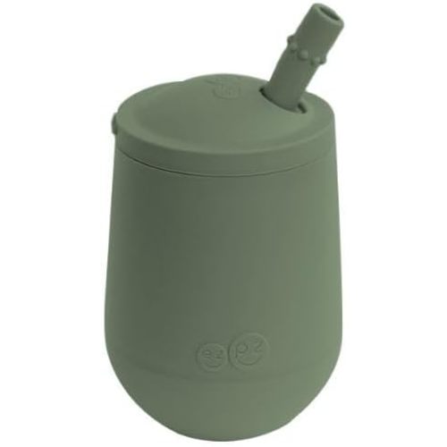 ezpz Mini Cup + Straw Training System (Olive) - 100% Silicone Training Cup for Infants + Toddlers - Designed by a Pediatric Feeding Specialist - 12 Months+
