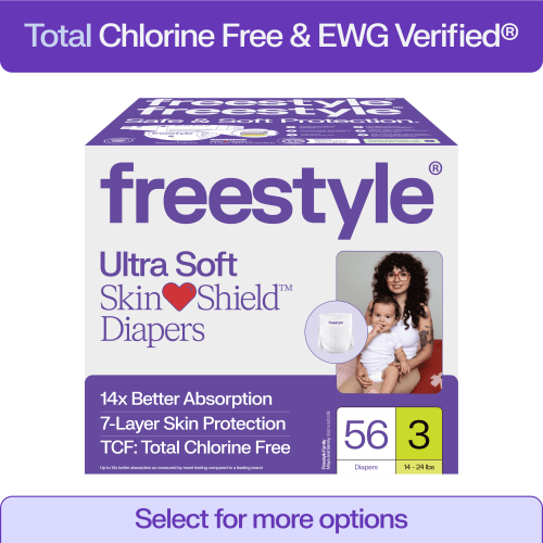 Freestyle Total Chlorine Free 14x Better Absorption Hypoallergenic EWG Verified® Baby Diapers, Size 3 (14-24 lbs), 56 Count