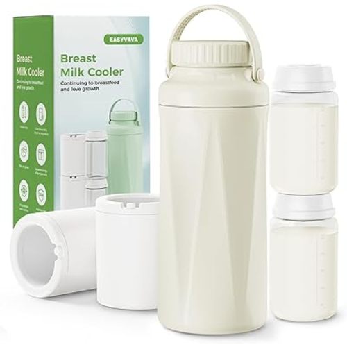 Breast Milk Cooler Bottle - Portable Breastmilk Storage for Travel,Lock-Cold PRO 360° Cooling for 24H+ Freshness for Office,Night Pumping,Beastfeeding Essentials,Leak-Proof (Off-White)