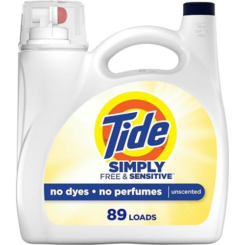 Tide Simply Liquid Laundry Detergent, Free & Sensitive, 89 Loads, 117 oz, Tide Liquid Laundry Detergent, Laundry Soap