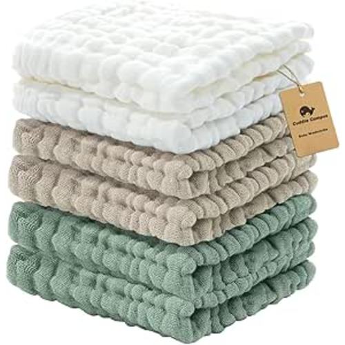 Baby Washcloths 6 Packs, Muslin Washcloths Baby,Cotton Burp Cloths, Extra Absorbent and Soft Wash Clothes for Newborns, 12x12 Inches