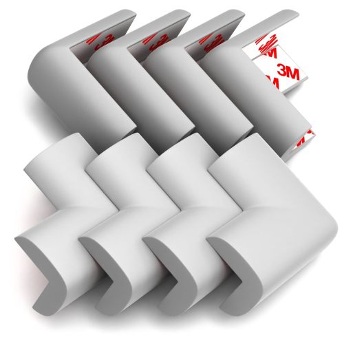 8-Pack Corner Protectors Baby Proof, Furniture Corner and Edge Safety Bumpers, Soft Rubber Foam Cushion Covers, 3M Taped Corner Guards, Baby Child Proofing Pads, Table Corner Protectors, Gray