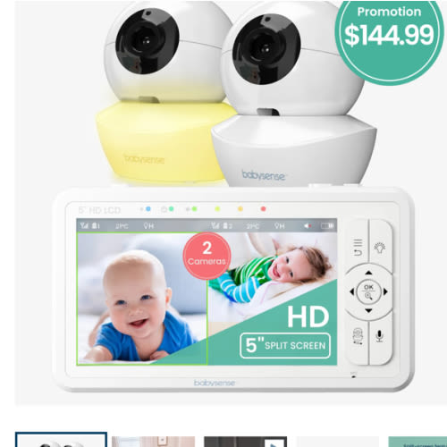 Babysense HD S2: Video Baby Monitor with 2 Cameras, Non Wifi, Split Sc