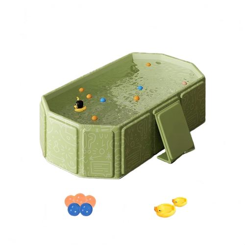 Foldable Bathtub for Kids, Toddler Bath Tub with Drain Plug, Foldable Baby Shower Tub with 5 Balls and 2 Ducks, Portable Bathroom Pool Water Toy, Cat Dog Wash Shower Basin (Green A)