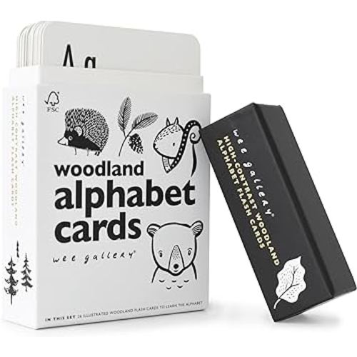 Educational Flashcards for Babies, Black and White Animal Alphabet Learning Cards, Double Sided, Great for Visual Stimulation, Cognitive Development in Babies and Toddlers Woodland Animals