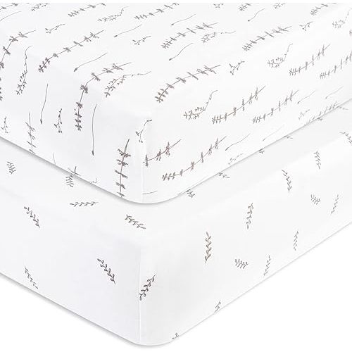 Ely’s & Co. Crib Sheets, Baby Boy/Girl Fitted Crib Mattress Sheet Set, 2 Pack, 100% Jersey Knit Cotton, Infant and Toddler Nursery Bedding, Forest Grey Print, 28” x 52”