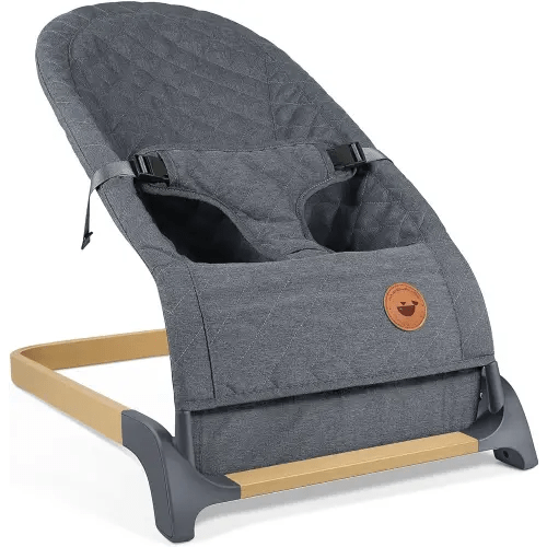 ANGELBLISS Baby Bouncer, Portable Bouncer Seat for Babies, Infants Bouncy Seat with Wood Grain Base, Natural Vibrations (Grey)