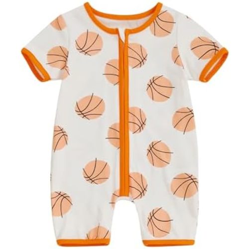 Newborn Infant Baby Boy Game Day Outfit Short Sleeve Basketball Jumpsuit One Piece Summer Zipper Romper Clothes