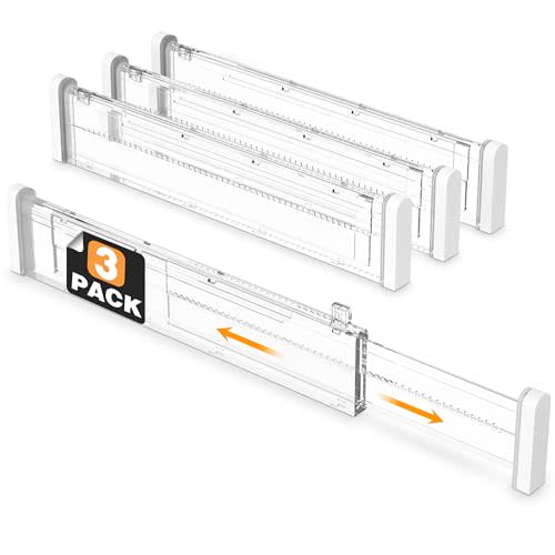 HiYZ Adjustable Drawer Dividers - Expandable 12.6''-22.8'' Kitchen Drawer Organizers Separators for Utensils, Tools, Clothing, Socks, Dresser, Easy Assemble, Secure Fit - 3 Long Dividers