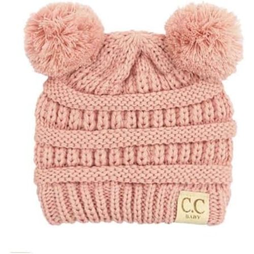 C.C Kids' Babies' Soft Stretch Cable Knit Faux Fur Pom Pom Beanie Hat