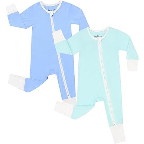 JunNeng Rayon from Bamboo Baby Romper Sleeper with Mitten Cuffs Feet,Newborn Boy Girl Zipper Snug Fit Sleep 'N Play