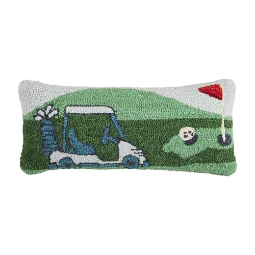 Mud Pie Golf Scene Hooked Wool Pillow; 8" X 18"